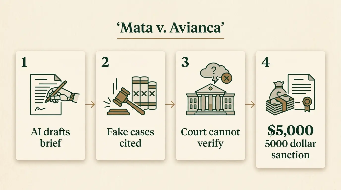 信息图：展示 Mata v. Avianca 案以 5,000 美元制裁收场的过程