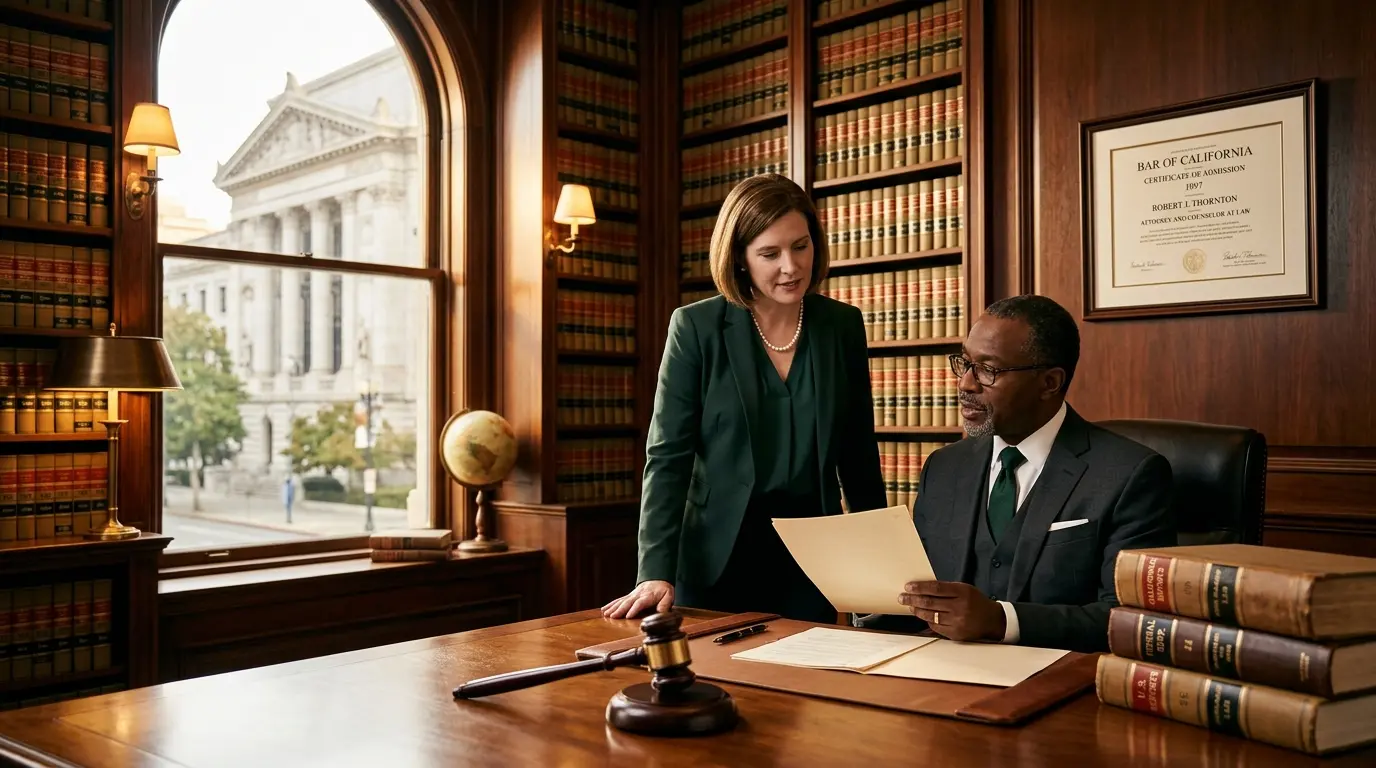 A bar admission certificate and gavel symbolize the authority to practice law